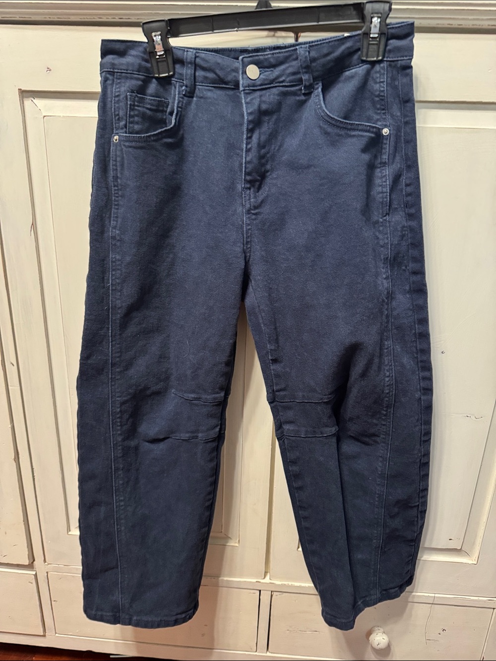 Flamingals Cropped Ankle Barrel Jeans in Dark Navy